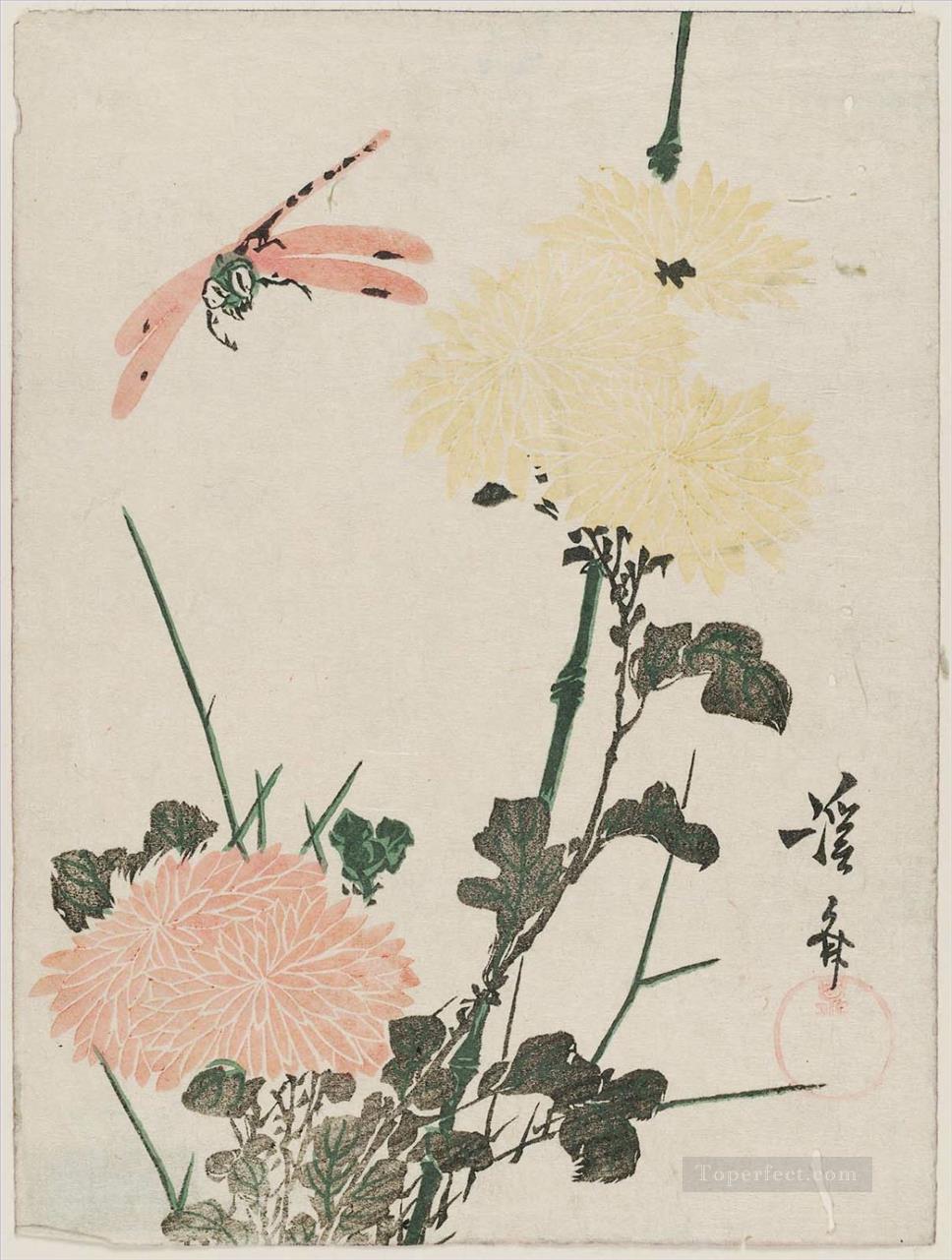 chrysanthemums and dragonfly Keisai Eisen Ukiyoye Oil Paintings